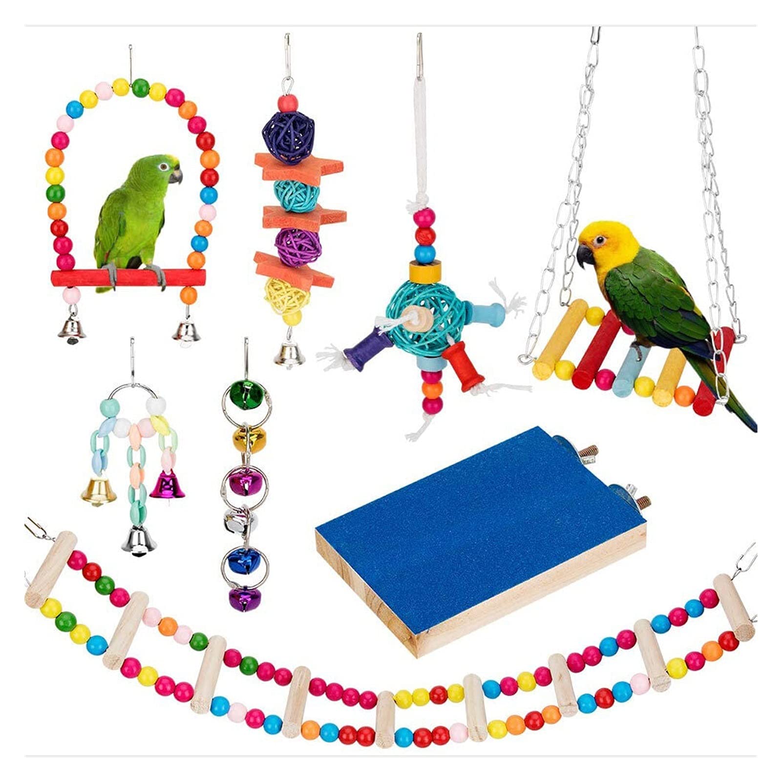 Vogelspielzeug 8 STÜCKE Vogel Papagei Spielzeug Swing Chewing Hängende Käfig Spielzeug Hängematte Bell Schwingleiter Barsch Für Sittiche Cockatiele Kleine Vögel