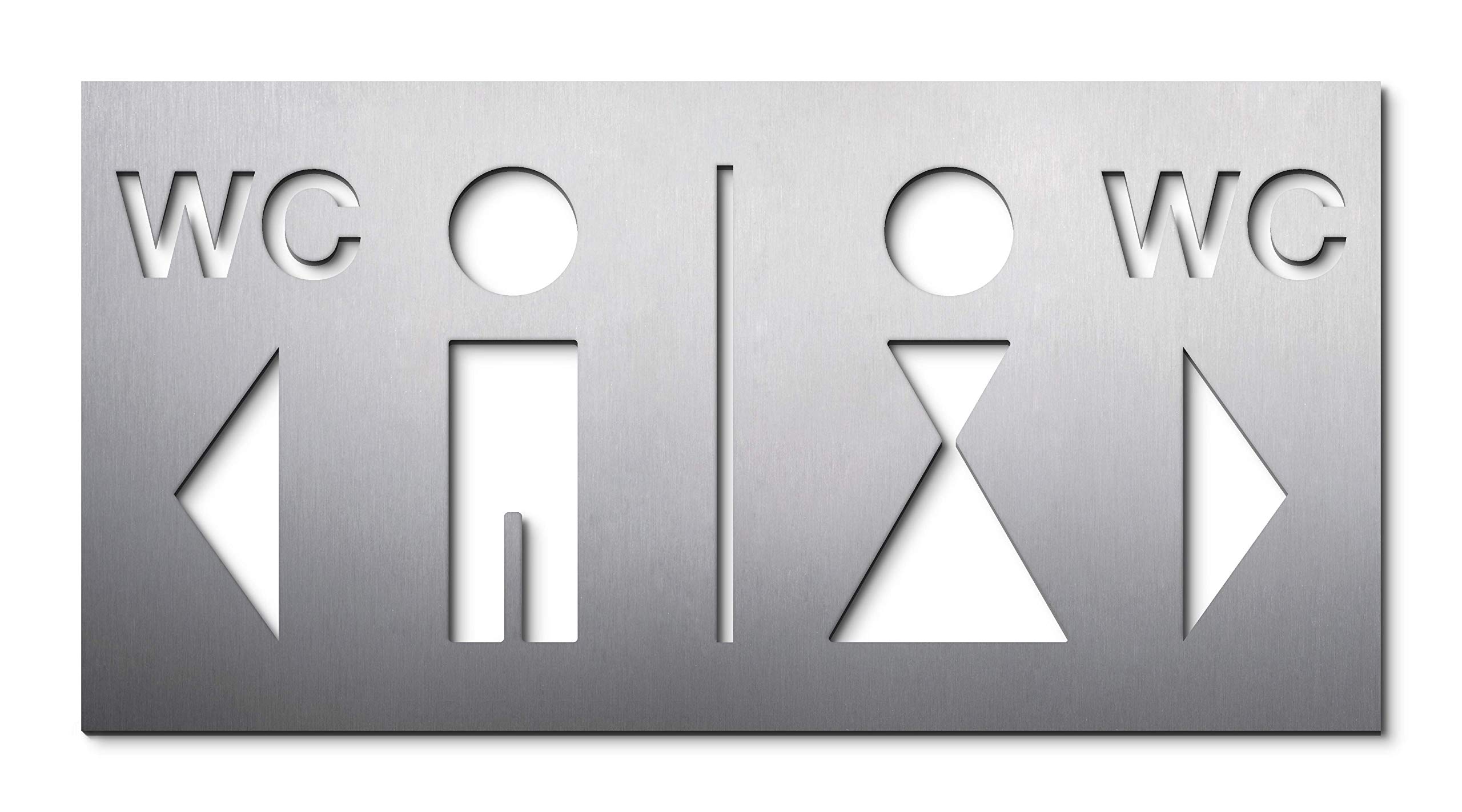WC Wegweiser, 16 x 32 cm, Herren Damen Toilette, Edelstahl gebürstet matt, selbst klebend, ohne Bohren, Toilettenschild, WC Aufkleber, Richtungsweiser, 100% Made in Germany - PHOS Design