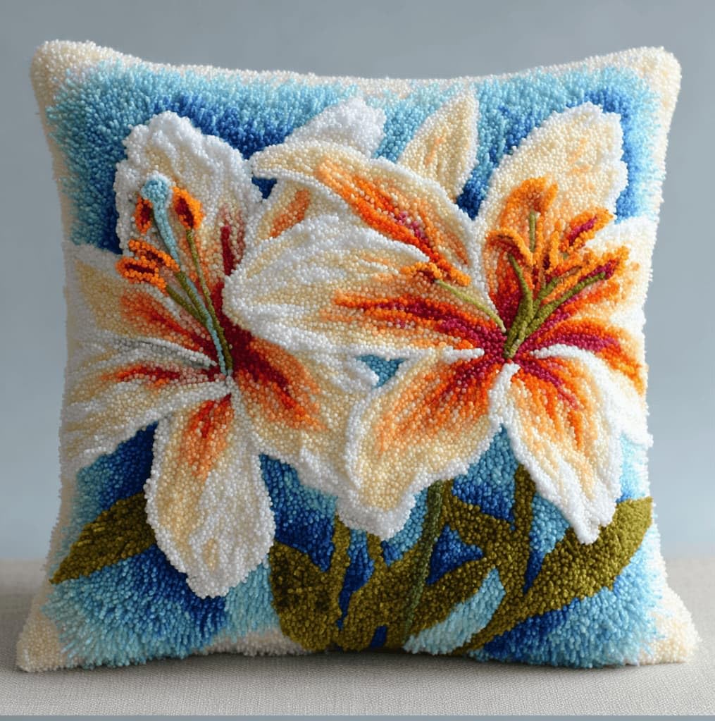 Kitquiver Latch Hook DIY Pillow Kit,Lily Handmade Cushion Cover 43X43Cm