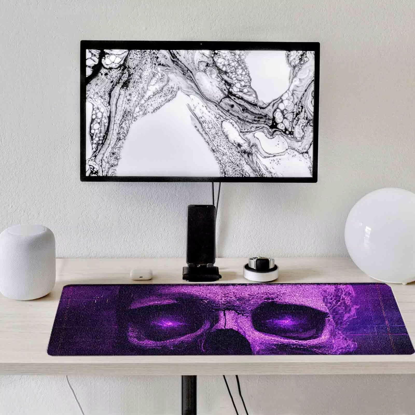 Fioletowa czaszka podkładka pod mysz XXL 1200 x 600 mm podkładka pod mysz z przeszytymi krawędziami i antypoślizgową gumową podstawą podkładka pod mysz XXL do komputera, laptopa, akcesoria biurowe