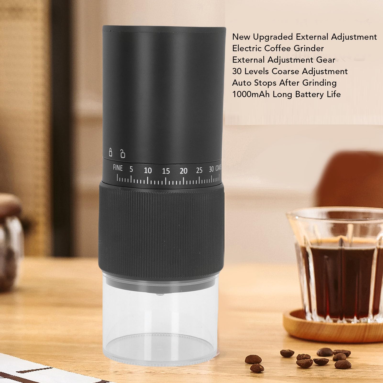 Molinillo de café en Grano de Rebaba Cónica de Cerámica con Carga USB Ajustable Portátil para el Hogar, Viajes, Camping, Oficina, Molinillo de café Recargable