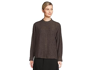 Eileen Fisher Woven Plisse Mandarin Collar Shirt Women