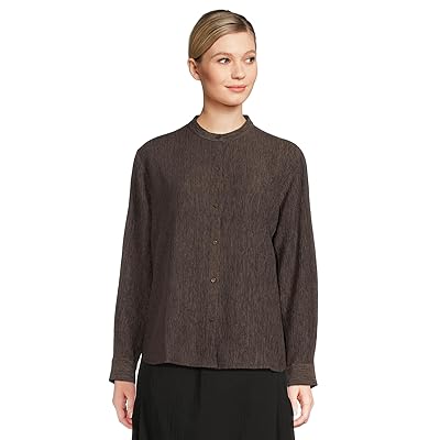 Eileen Fisher Woven Plisse Mandarin Collar Shirt Women