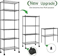 Vista 2 de Estantería de alambre de 6 niveles con ruedas, estantes de almacenamiento de metal resistente, estante de almacenamiento ajustable para garaje