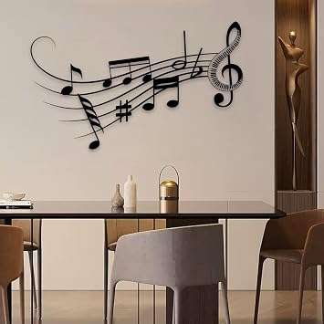 Hotuijxca Musical Notes Wall Hanging, Musical Notes Metal Wall Decor, Piano Decor, Music Metal Wall Art for Living Room, Bedroom (White, 48x29in|121x73cm, metal wall art)