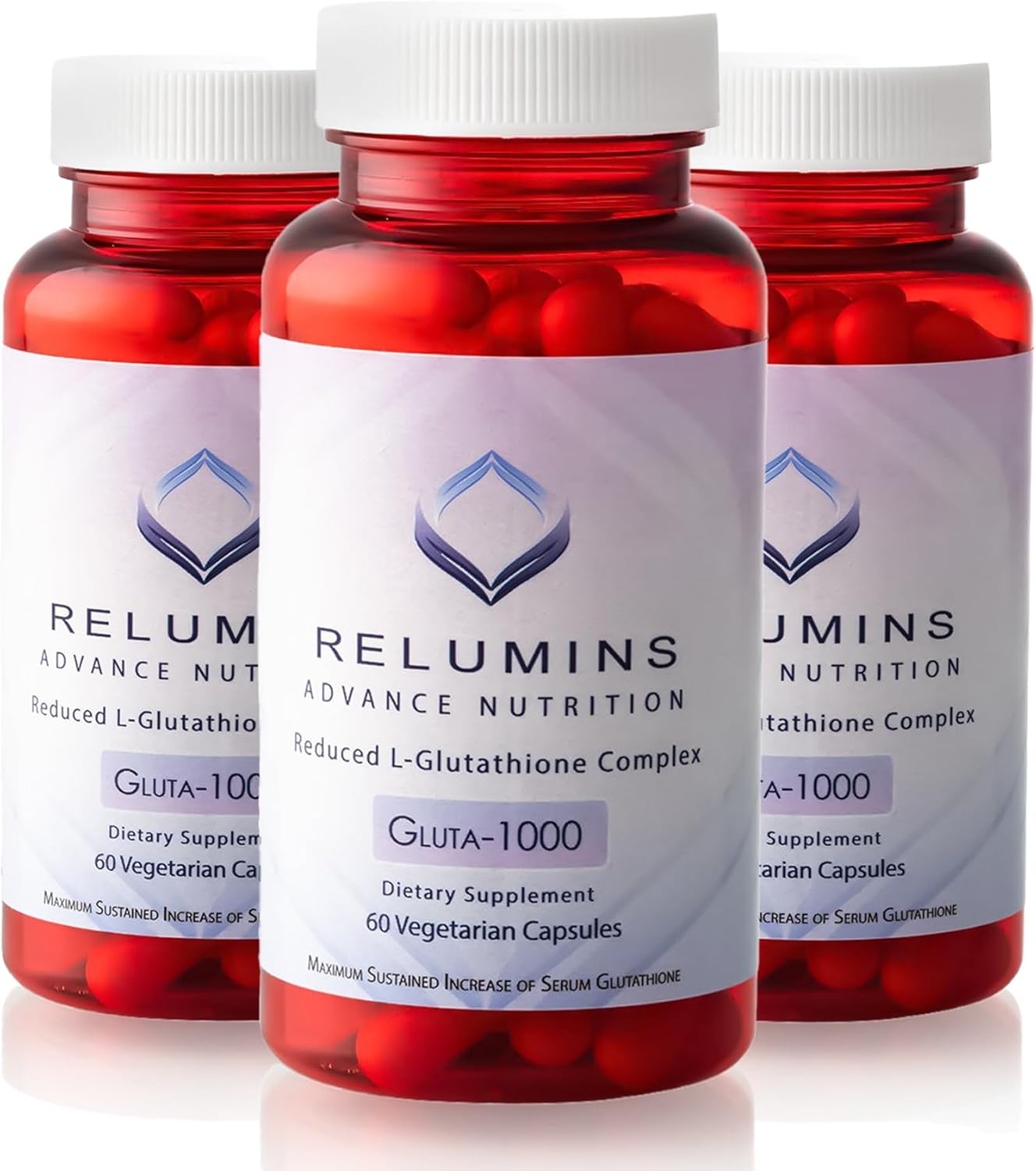 Relumins L-Glutathione Supplement Complex –Wellness Gift for Mom - World’s Most Advanced Reduced Glutathione 1000mg with Alpha Lipoic Acid for Smoother & Brighter Skin, Made in USA – 60 Caps x 3 Bots