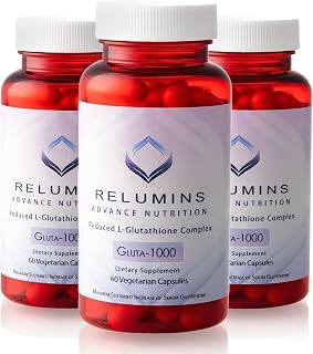 Relumins Advance Nutrition Gluta 1000 - Reduced L-Glutathione, Alpha Lipoic Acid & Rose HIPS - Antioxidant Support for Skin & Overall Wellness - 60 Veg Capsules x 3 Bottles (90-Day Supply)
