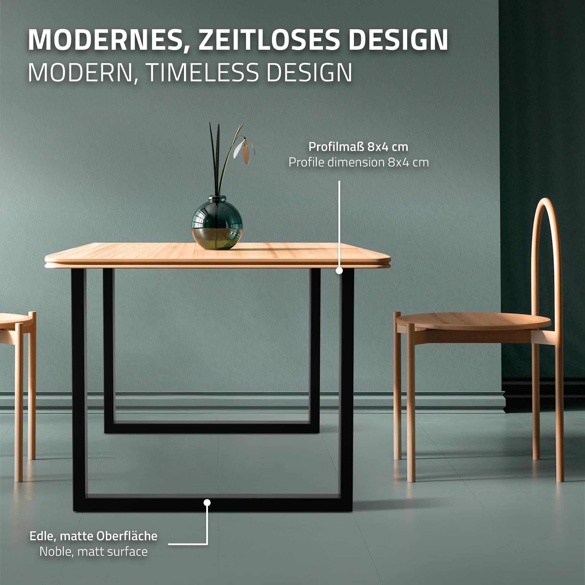 ECD Germany 2er Set Tischbeine aus Vierkantprofilen, 80x72 cm, Schwarz, pulverbeschichtete Stahl, Industriedesign, Metall Tischkufen Tischuntergestell Tischgestell Möbelfüße, für Esstisch Schreibtisch