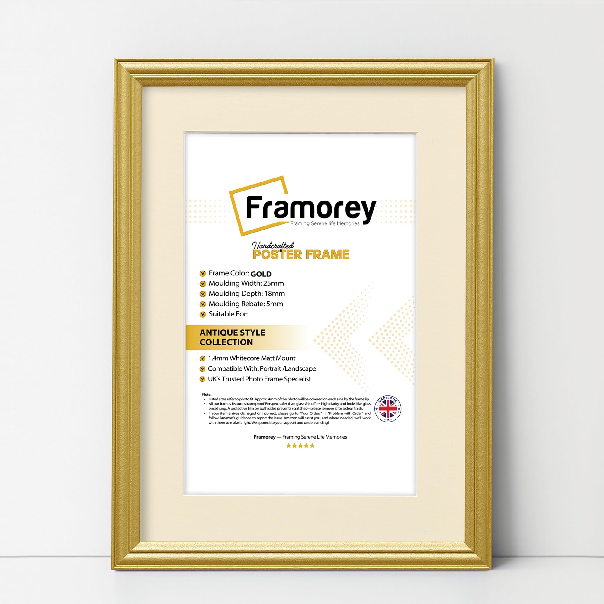 FRAMOREY LW Antique Style Photo Frames 12x10" Size Gold Picture Frame With 10x8" Size Ivory Mount, Modern Art Picture Frames, Wall Hanging Poster Frame, Photo Print Frames