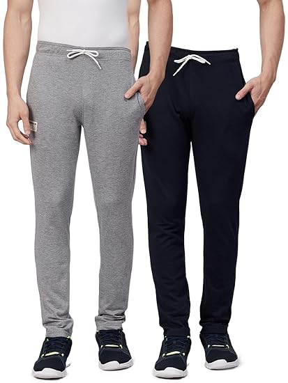 Men Solid Track Pant - Regular Fit Trackpant 52% Cotton & 48% Polyester Fabric with Drawstring Elastic Waistband, Lower for Gym, Sports and Dailywear, Combo Pack of 2