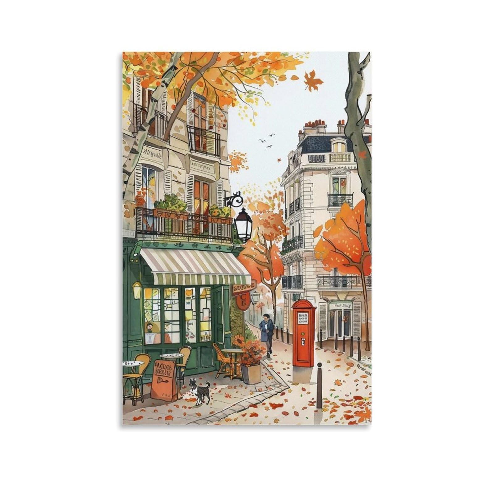 WHOUHJYE Autumn Paris 01 Poster Wall Art Canvas Vintage Aesthetic Painting Decor for Rooms 12x18inch Unframe-style