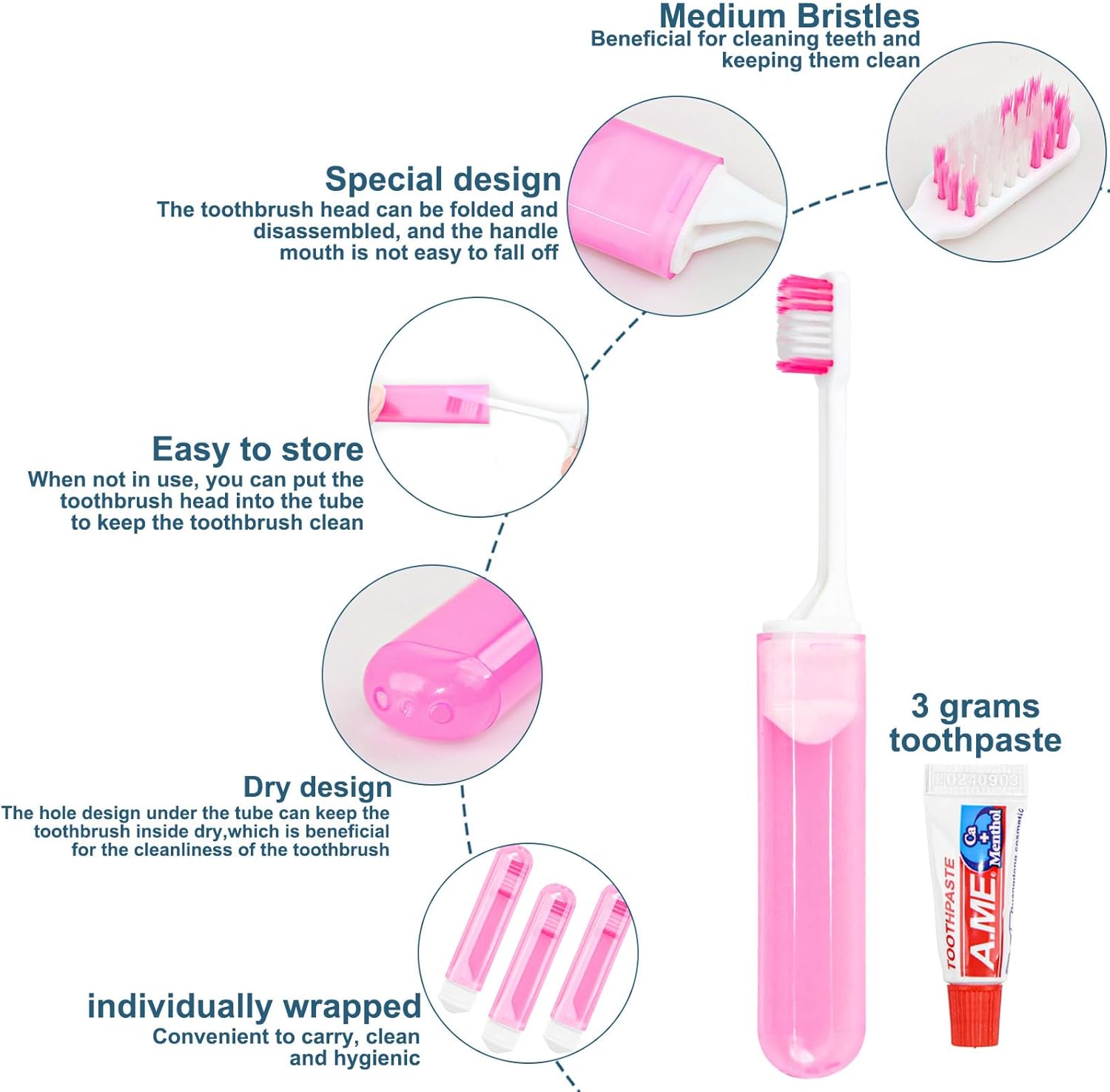 Traveling Toothbrush and Toothpaste 3gram,Disposable Toothbrushes Mini Toothbrush With Toothbrush Cover,Bulk Toothbrush And Toothpaste,Folding Toothbrushes Camping Toothbrush For Camping,Hiking (100)