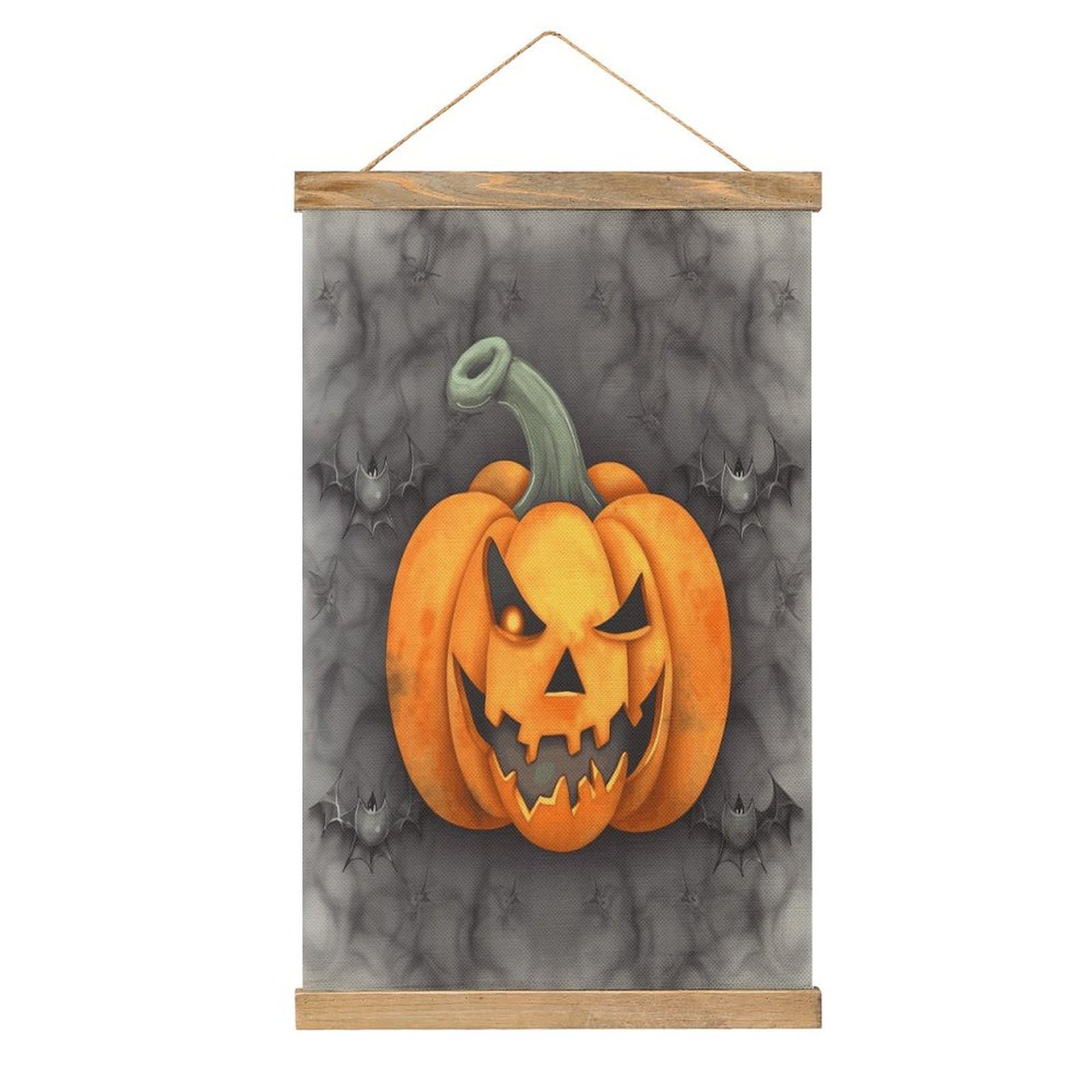 VstaDank Halloween Pumpkin Hanging Poster with Wooden Frame Modern Linen Hanging Painting Retro Style Wall Decor Art Painting for Living Room,Bedroom Decor Poster Frame 20.4x13.1inch