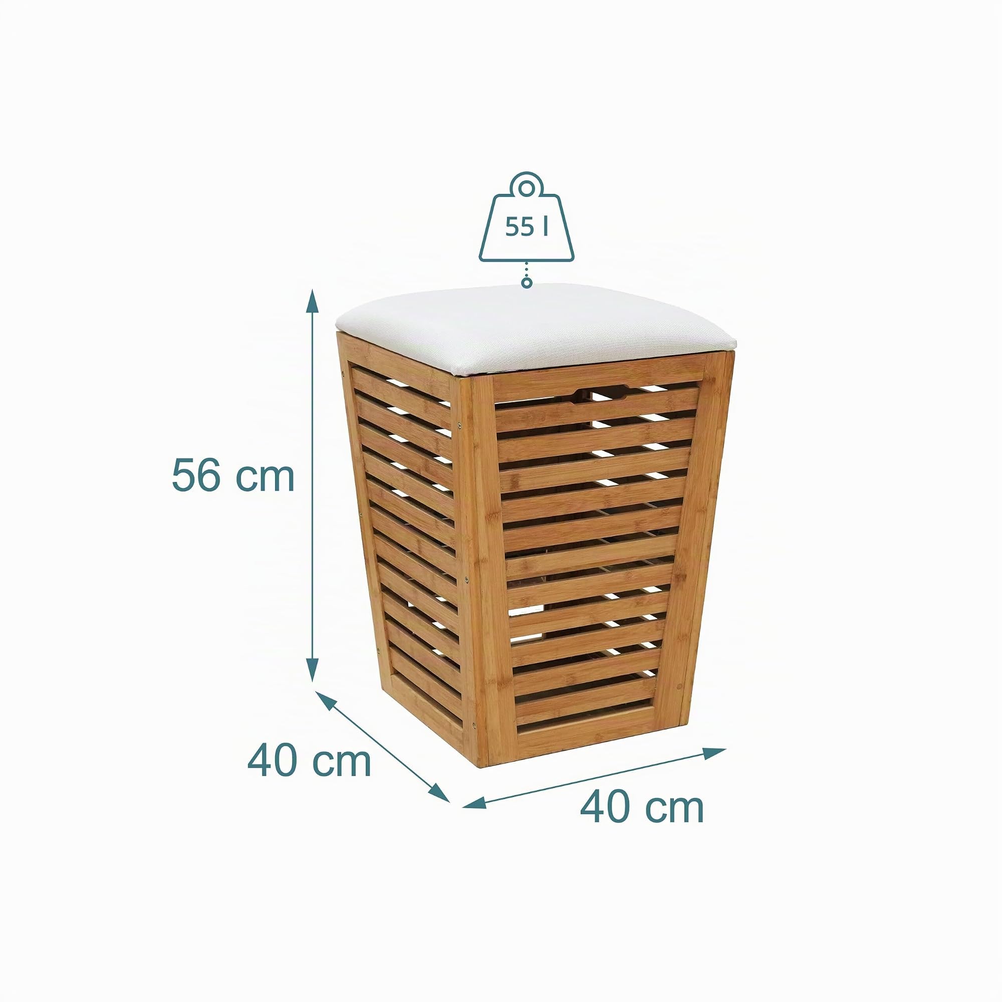 Relaxdays Corbeille à Linge siège avec Rangement 55L 56x40x40 cm en Bambou et Tissu Naturel crème