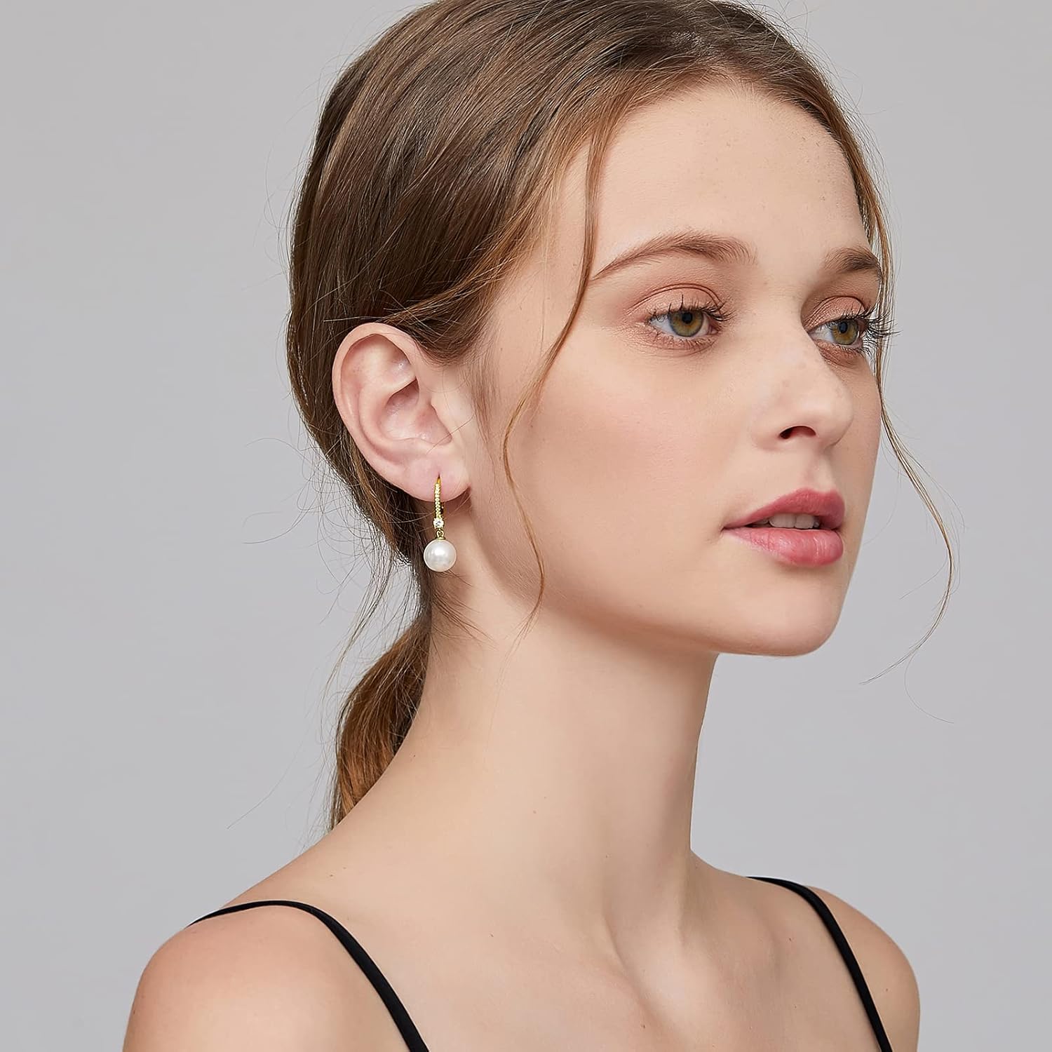 Jiamiaoi Pearl Dangle Earrings 925 Sterling Silver Pearl Earrings for Women 10mm White/Black Pearls - Image 2