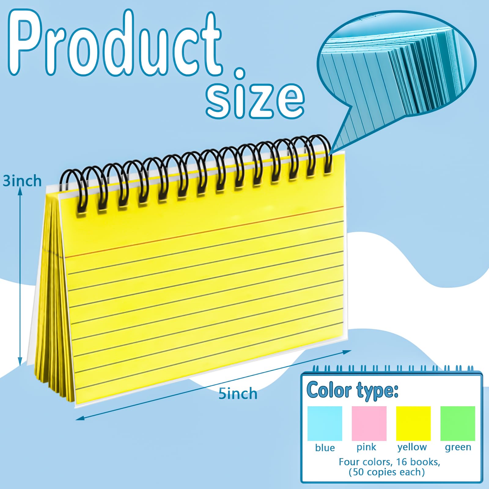 Snapklik.com : MotBach 800 Sheets Spiral Ruled Index Cards, 5 X 3 Inch ...