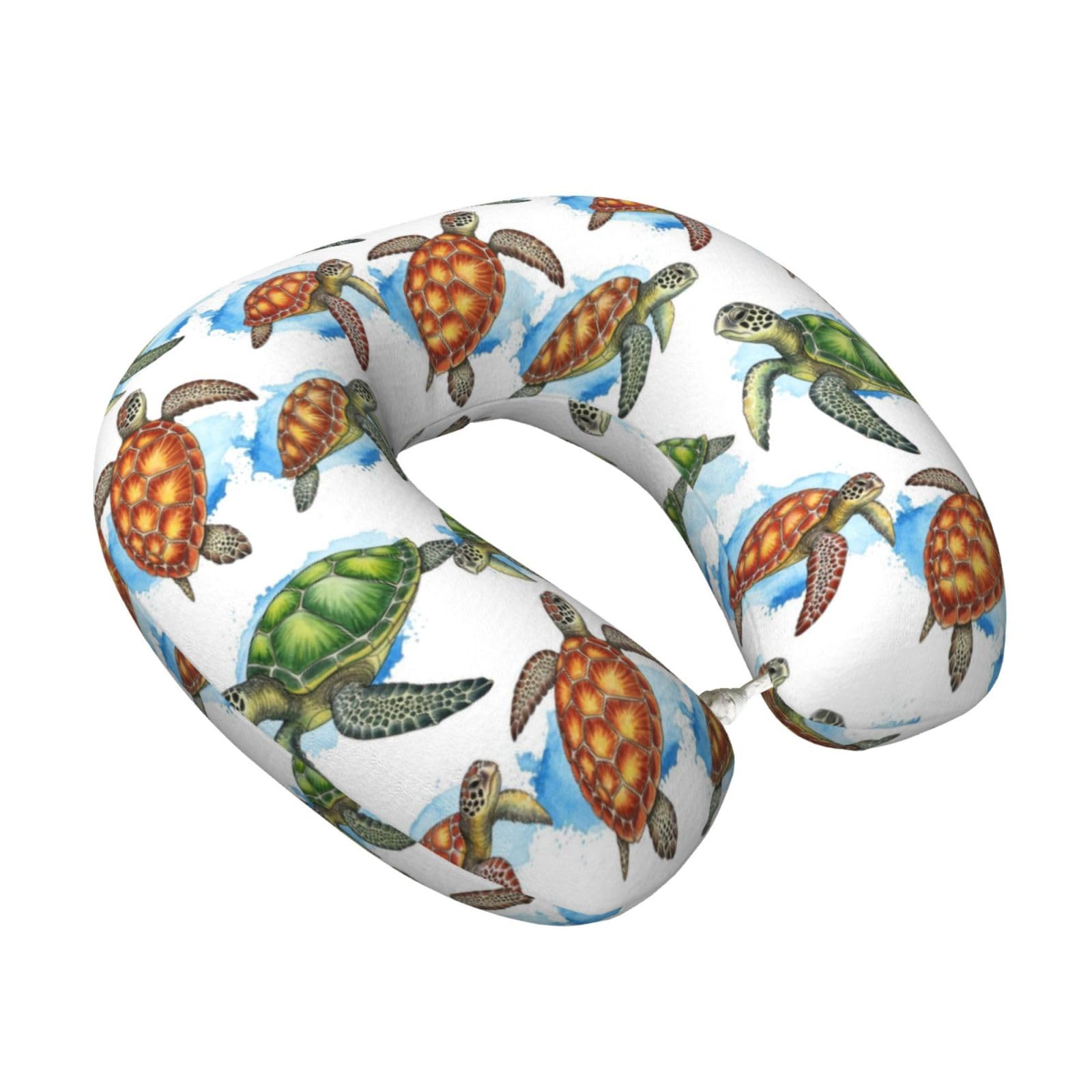 Memory Foam U Pillow Great Ocean Wave Sea Turtles Travel Neck Support for Comfortable Sleep on Flights Drives