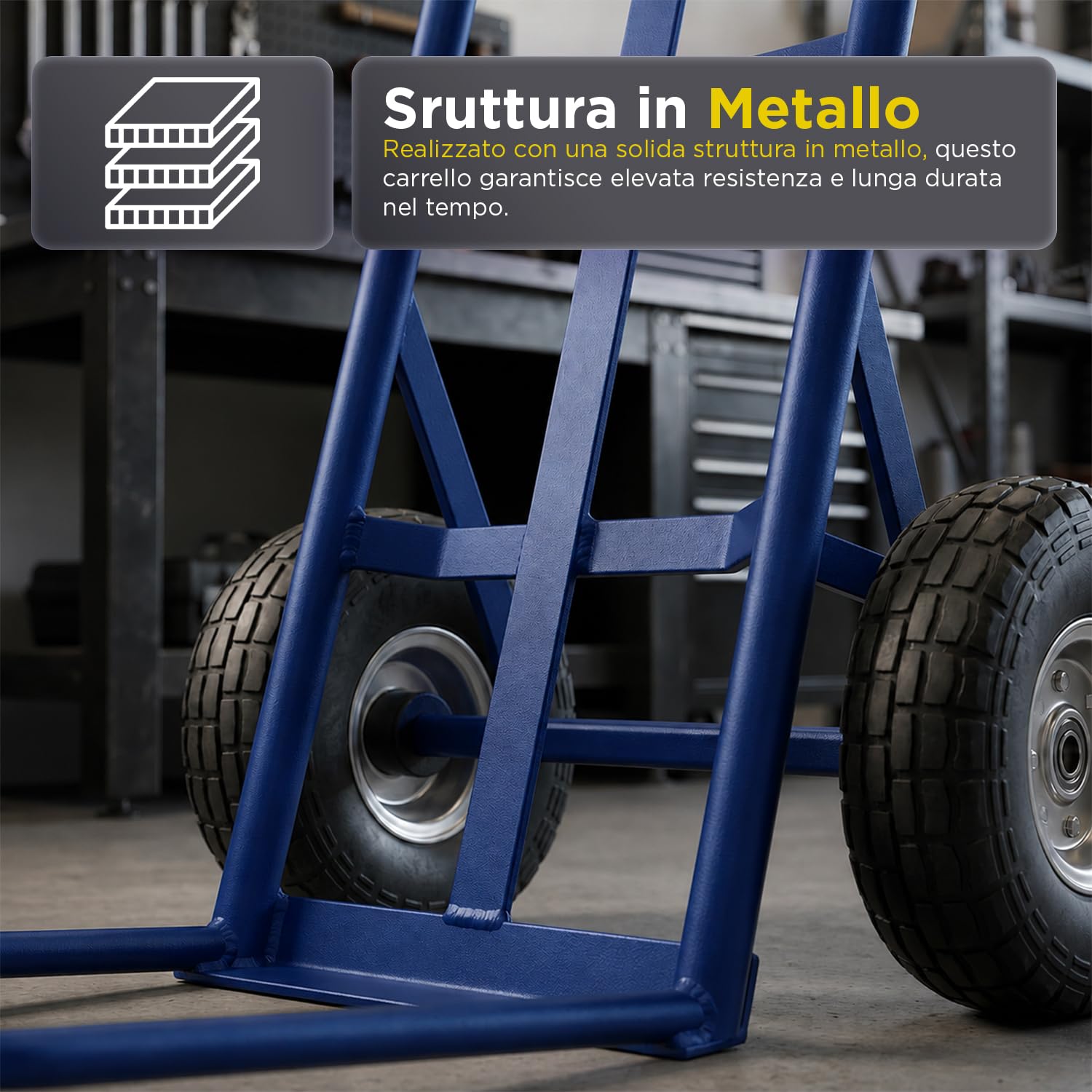 Avilia - Carrello Portapacchi con 2 Ruote Pneumatiche – Struttura in Metallo, 250 kg | Carrello Saliscale con Manico Ergonomico, Multiuso Traslochi, Edilizia, Terreno (Blu, Chilogrammi, 250)