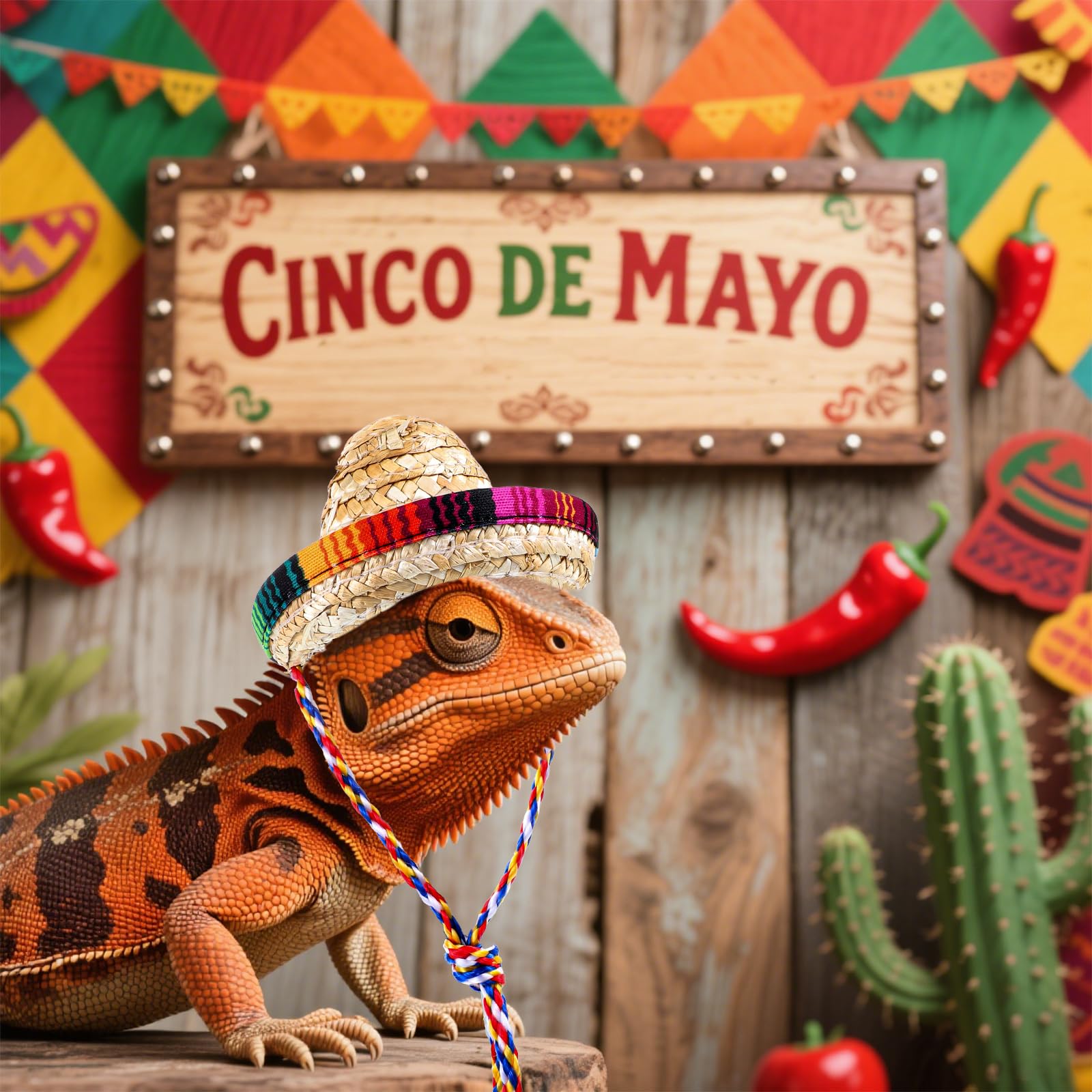 Sombrero-Hüte für Bartdrache, handgefertigt, natürlicher Strohhut mit verstellbarem Kinnriemen, für kleine Haustiere, Eidechsen, Reptilien, Frettchen, Hamster, Schlangen, Meerschweinchen (2)