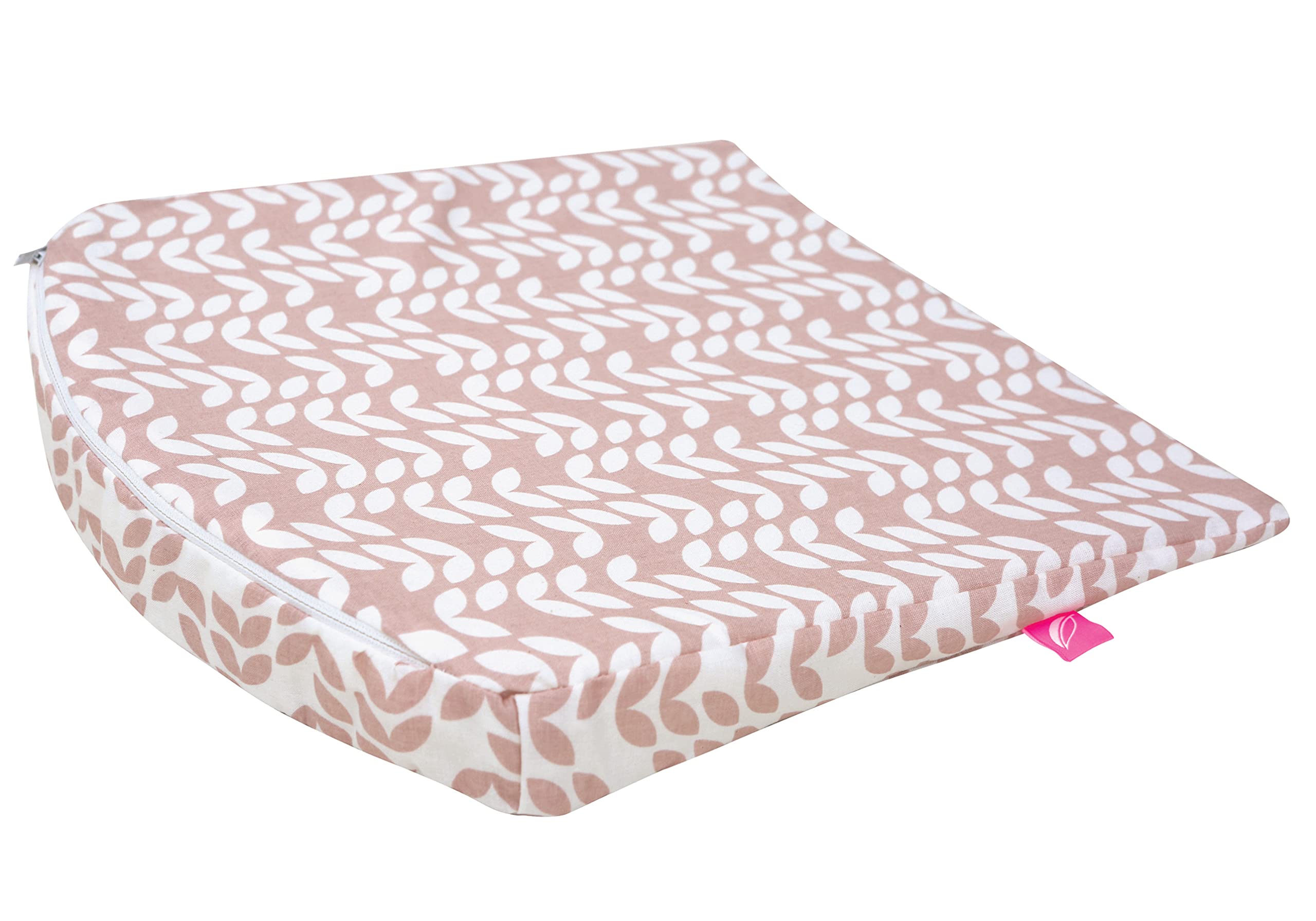 MOTHERHOOD Baby Keilkissen 30x30cm ideal für Kinderwagen, Stubenwagen, Öko-Tex Standard 100. Inkl. abnehmbarem Bezug aus 100% Baumwolle, Blatt rosa classiscs