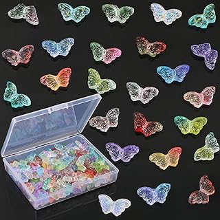 CCOZN 100 Pcs Butterfly Beads, 10 Colors Glass Transparent Butterfly Pendant with Box Colorful Crystal Beads for Bracelets DIY Crafting Jewelry Making Supplies - Buy now
