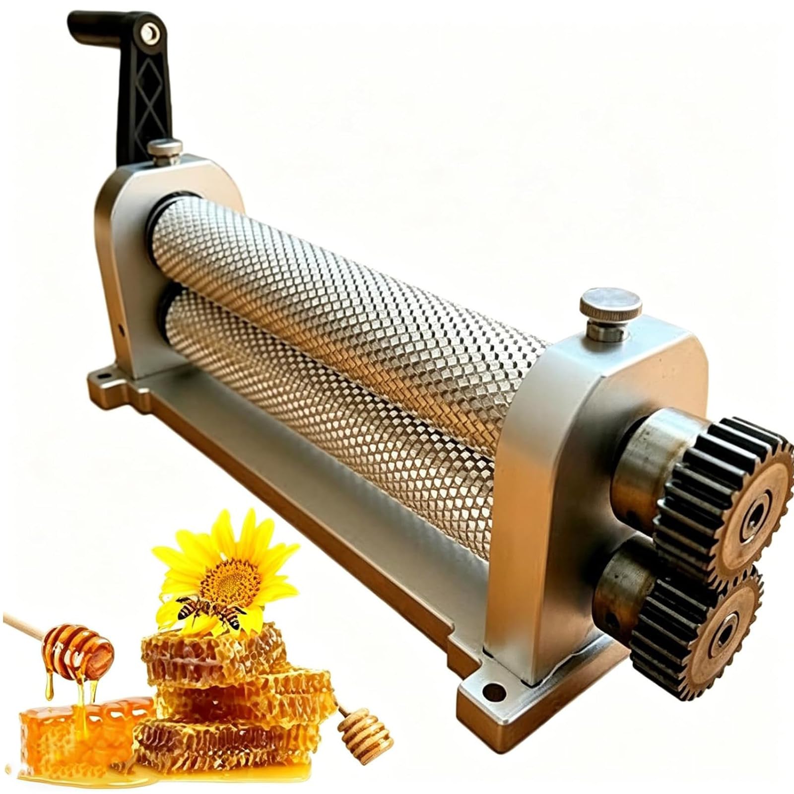 Manuelle Bienenwachs Foundation Rollmaschine, 280 mm Aluminium Legierung, Wachs Blechpresse mit 3 Zellgrößen, Handkurbel, Wabenmaschine für Imkerei Rahmen 4.9㎜