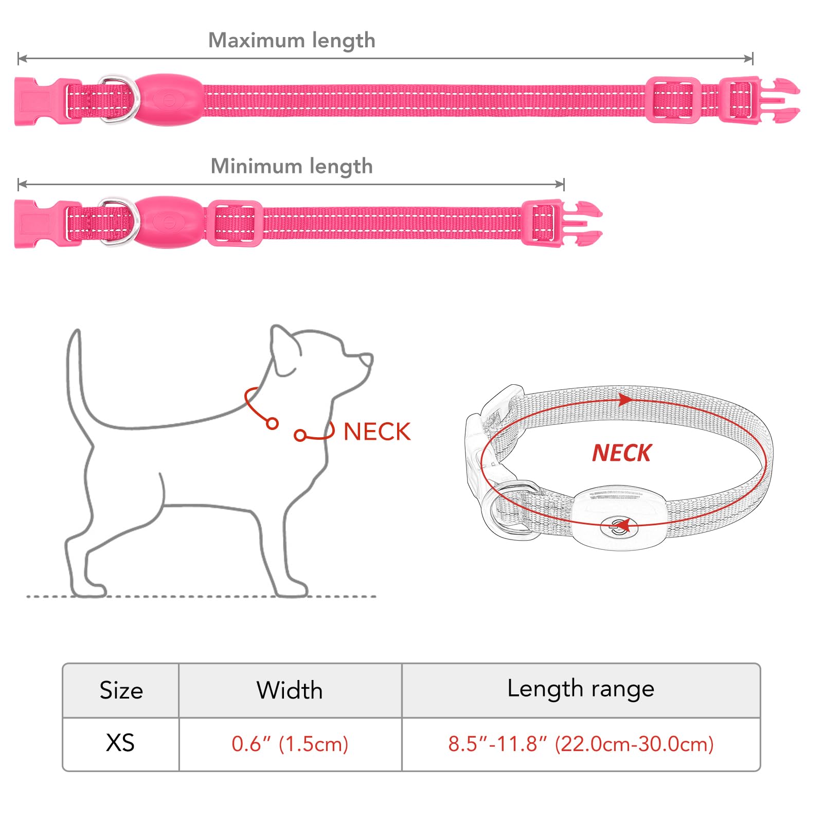 Vizpet Collar LED para gato y perro, recargable por USB, tamaño ajustable, collar de nailon brillante de seguridad para gatos pequeños y perros (rosa)