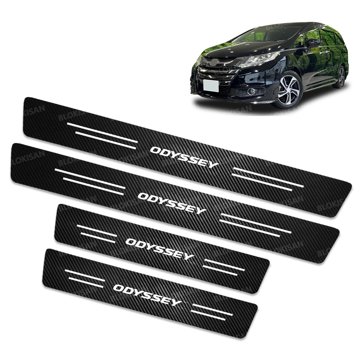 新型【オデッセイ】用 ODYSSEY スカッフプレート 車用サイドステップガード 炭素繊維テクスチャー 6BA-RC1/6BA-RC2/6AA-RC4/DBA-RB3/DBA-RB4 などの車種に適用 車用ドアモール サイドモール 傷防止 防雨水 車両保護 4点セット(ODYSSEY)