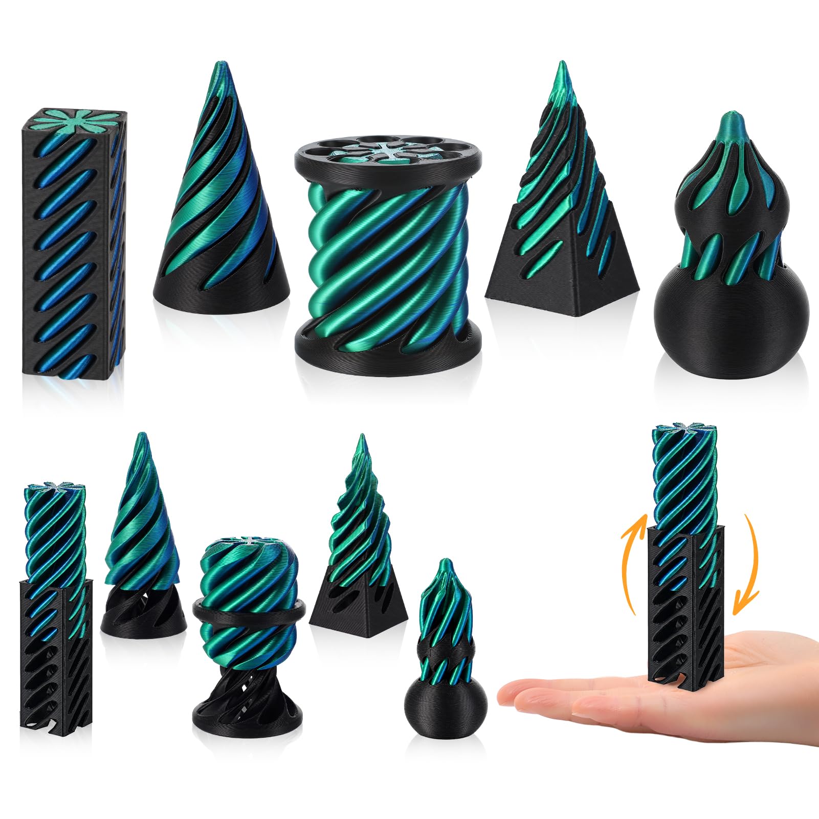 GSrenyu 5 Pcs 3D Printed Spiral Cone Fidget Toy, Colorful Impossible Pyramid Passthrough Sculpture, Fun Anxiety Stress Relief Toy for Kids and Adults Home Office Decoration and Gifts (Black and Blue)