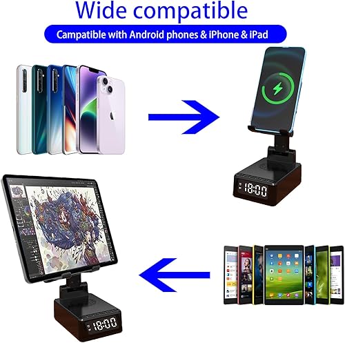 Miniatura 9 de Regalos para hombres y mujeres, soporte para teléfono celular 4 en 1 con altavoz Bluetooth y cargador inalámbrico, reloj despertador para hombres y