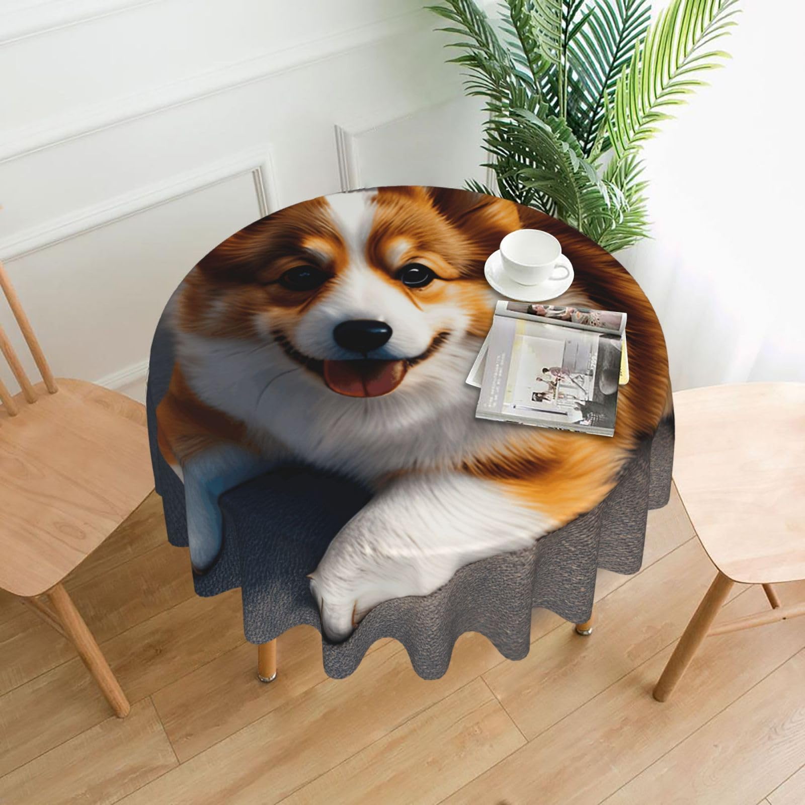 SDEGTHO Funny Corgi Butt Brown Print Modern Retro Round Tablecloth 60in Polyester Fabric Cover for Party Dining Table Washable