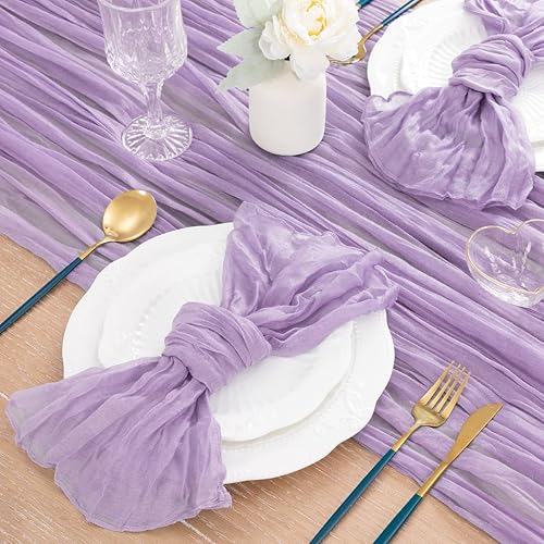 Miniatura 5 de MLMC Paquete de 8 caminos de mesa de gasa de 10 pies de gasa lila transparente arrugada a granel de 35 x 120 pulgadas para decoración de bodas, baby