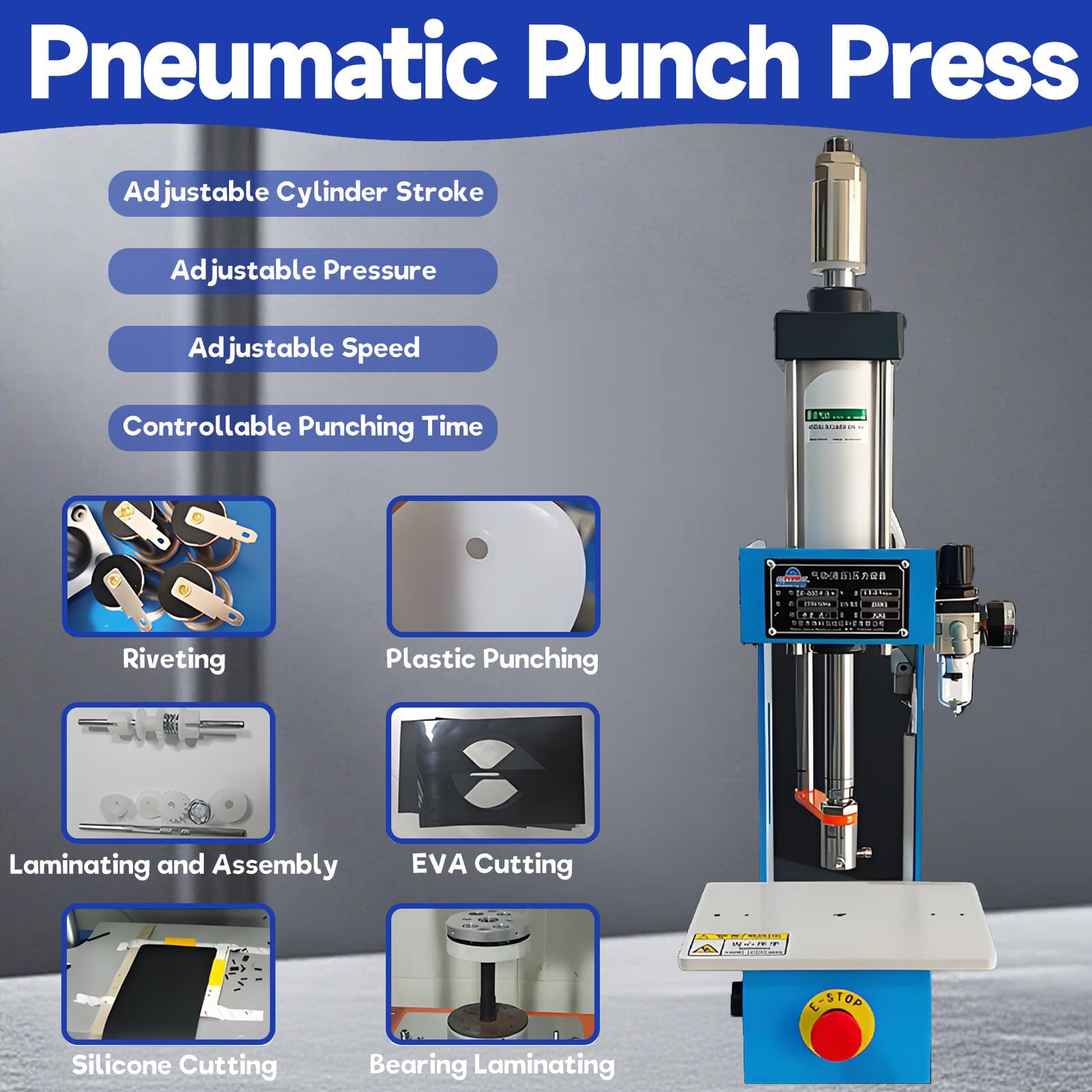 Punzonatrice pneumatica 200/300 kg Singola Colonna 63/80 Tipo Rivettatrice ad Alta precisione, pressa da banco, con 2 Pulsanti, per Piegatura Efficiente, Rivettatura E Formatura per Estrusione. SK-80C