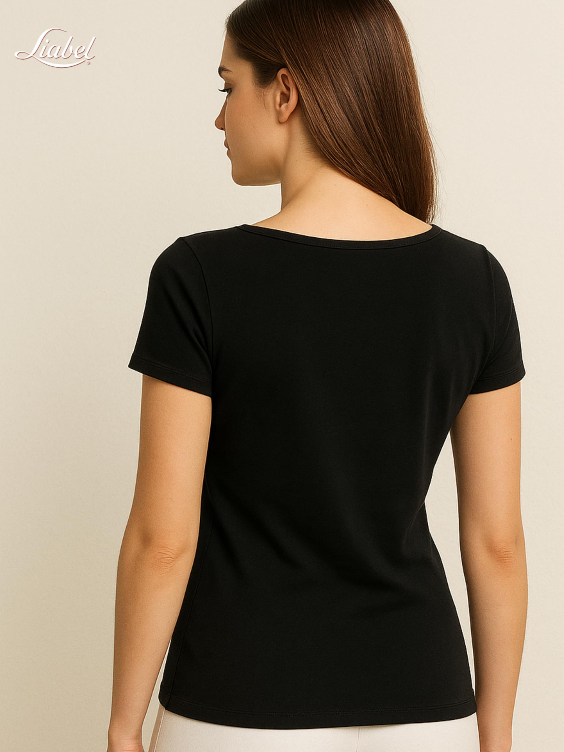 Liabel Warmes Baumwollshirt für Damen (2er Pack) – Winter-T-Shirts für Damen Langarm oder Kurzarm Unterjacke Weiß oder Schwarz S-XL