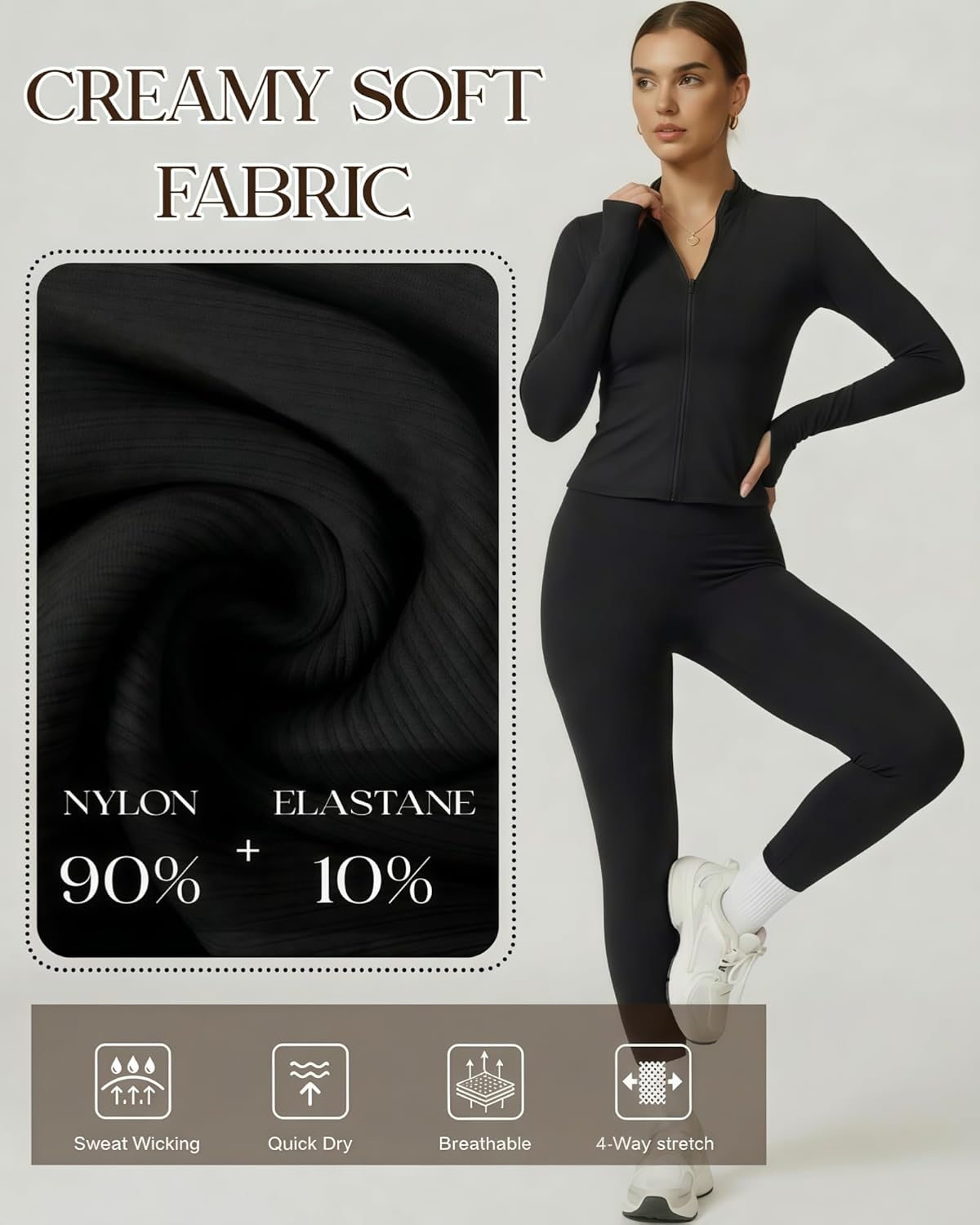 Coume Women 3 Piece Seamless Workout Set Gym Yoga Sports Bra High Waisted Leggings Zip Up Jacket with Thumbhole Activewear - Image 5