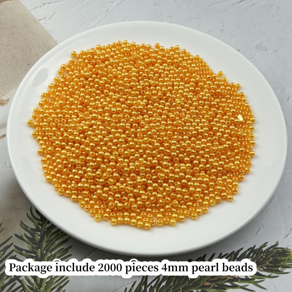 2000pcs Pearl Beads for Crafts 4mm Resin Pearl for Jewelry Making Round Bulk Pearls Beads with Hole for Sewing Crafts Decoration Necklaces Bracelets Earrings Making(Gold Yellow) - Image 2