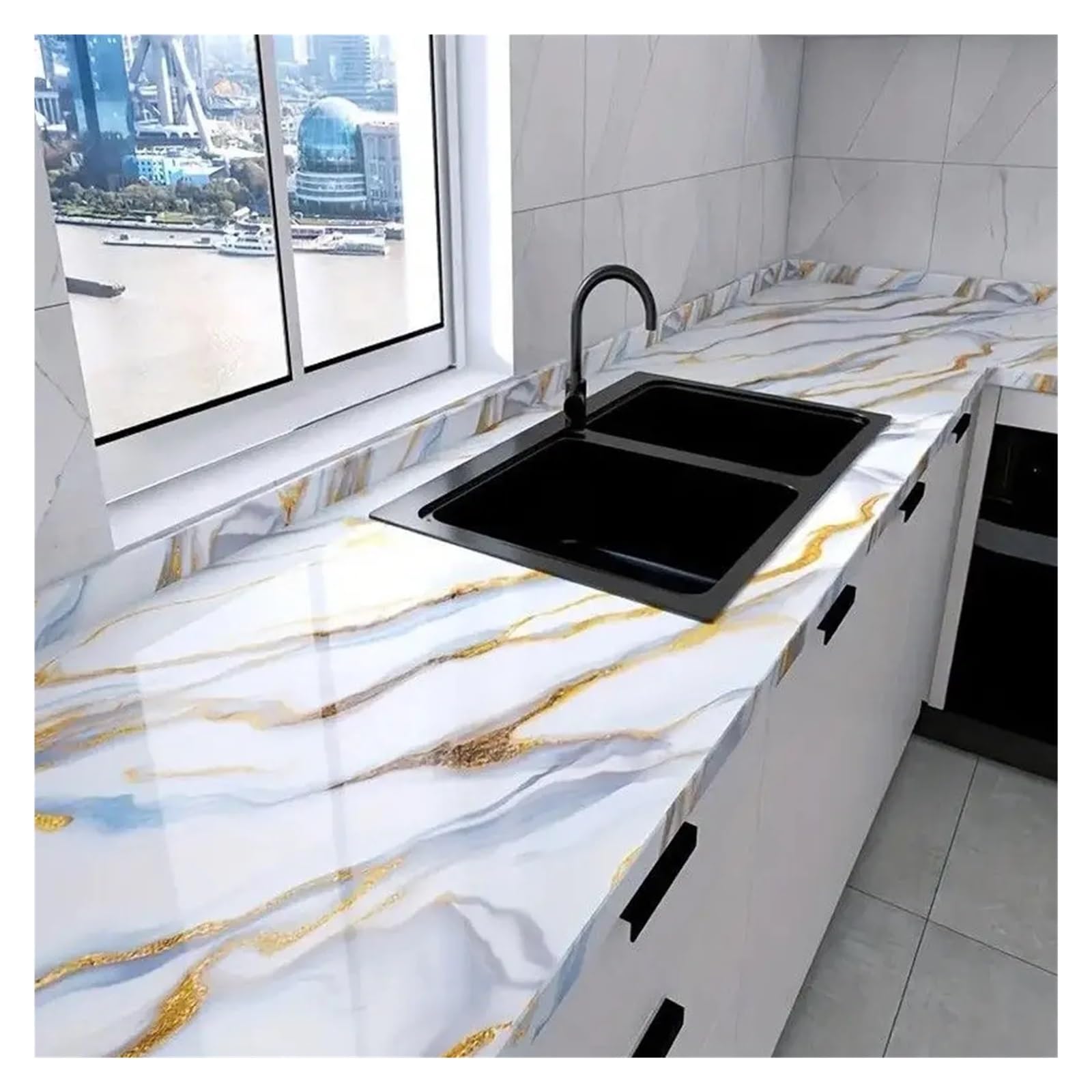 Kitchen Wallpaper 60cm Marble Wallpaper – Self-Adhesive, Waterproof, Oil-Proof Vinyl for Kitchen Countertops, Cabinets & Stove Backsplash