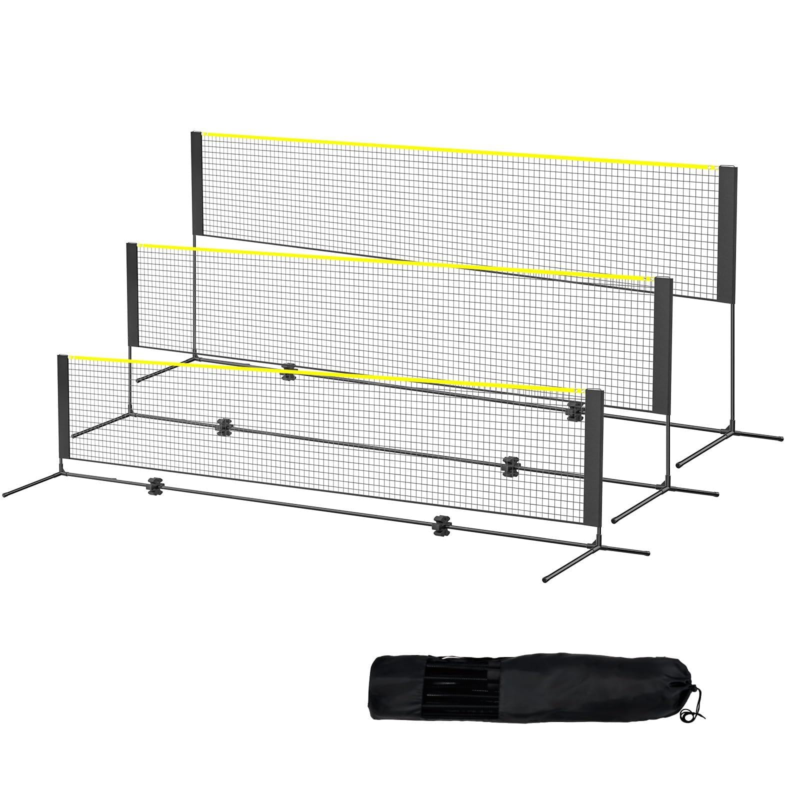 Happybuy Height Adjustable Badminton & Volleyball Net, 14ft Wide Portable Pickleball Set with Poles, Carry Bag for Indoor & Outdoor Games