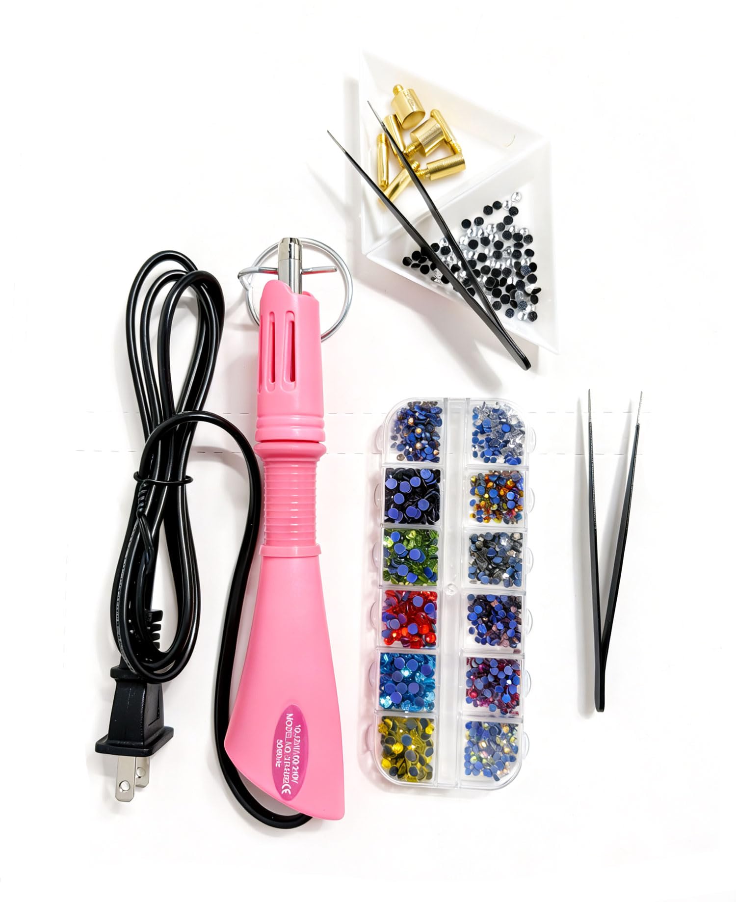 Kit applicateur de strass hotfix thermique rose avec 1600 pierres et accessoires