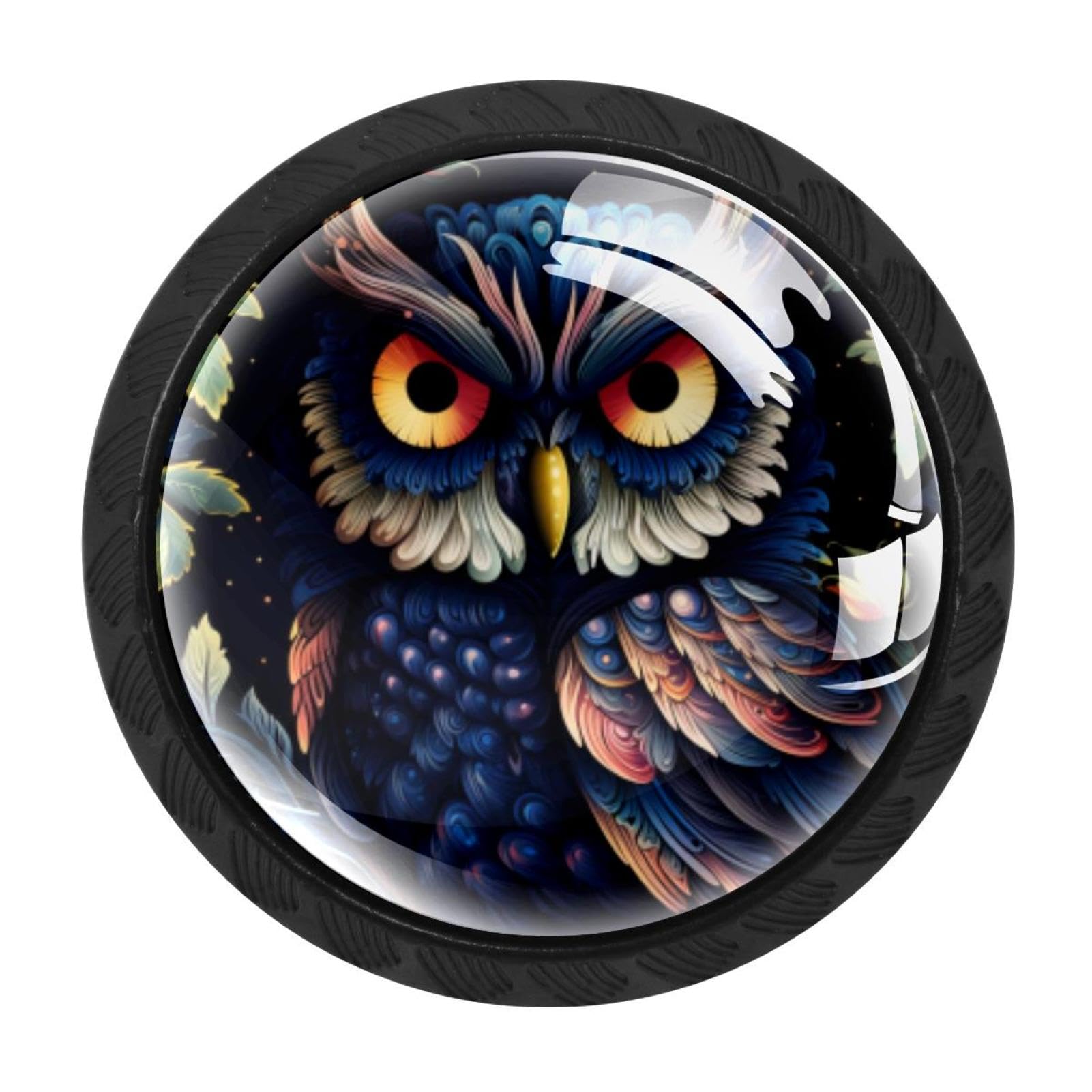 CHENZZZZ 4 Pack Drawer Knobs, Black Handle Dresser Drawer Pulls, Round Decoration Cabinet Hardware Pulls with Screws for Kitchen Cupboard Wardrobe, Owl