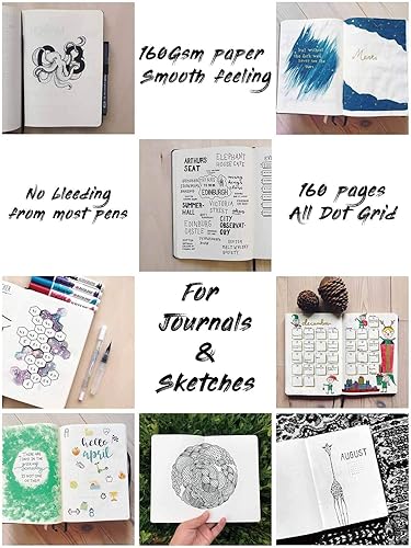 Miniatura 9 de BUKE Cuaderno de notas con cuadrícula de puntos, puntos de 0.197 x 0.197 in, papel de bambú de 180 GSM, 160P, tamaño 5.7 x 8.2 pulgadas, sin
