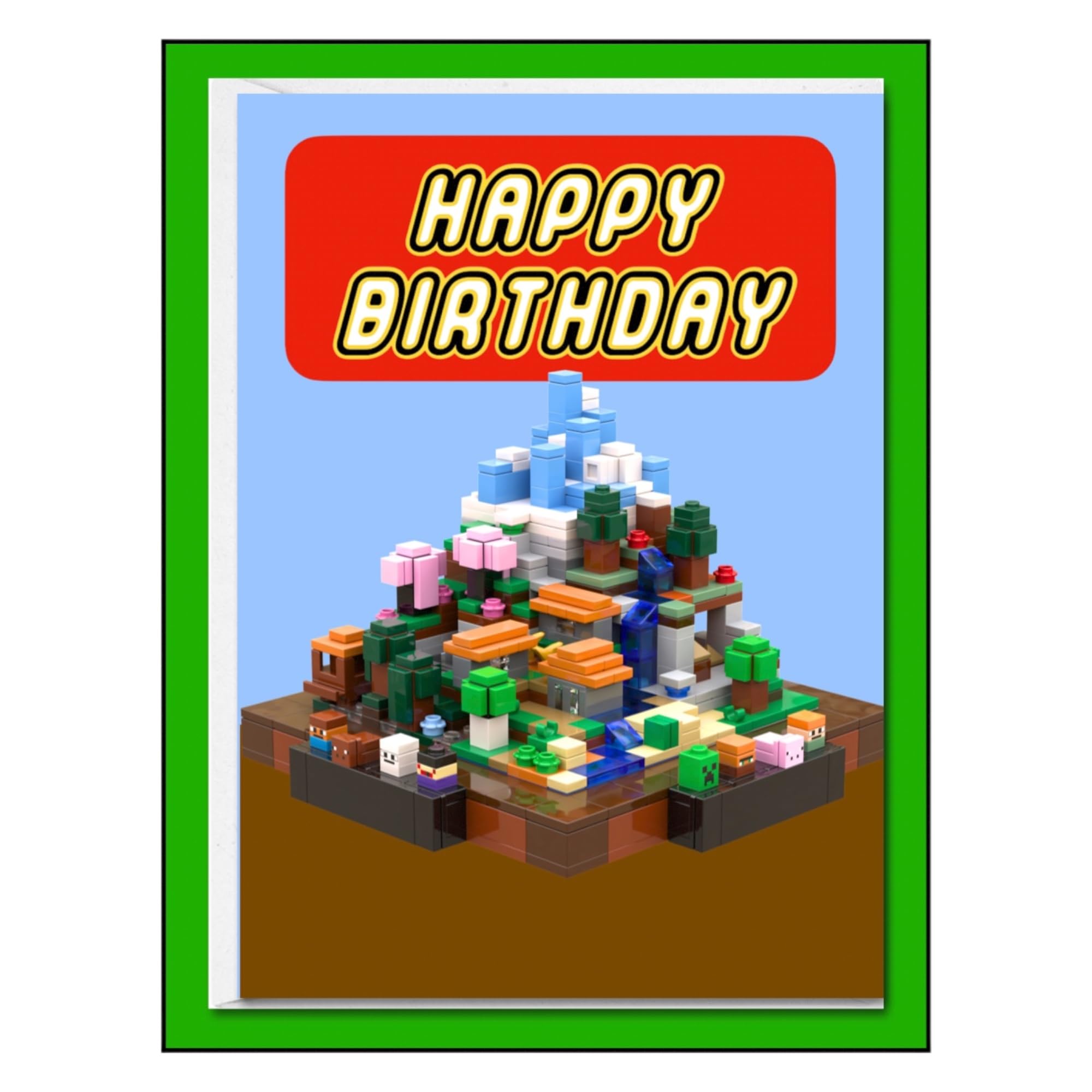 Block Building Gamer inspired by Minecraft LEGO Birthday Card crafting table | Fun Kids Video Game Style Cards for Grandson Granddaughther Nephew Niece | 5x7 Blank inside with envelope