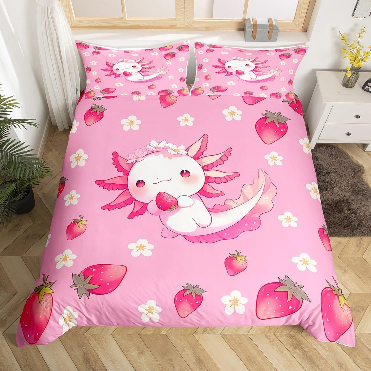 Loussiesd Cute Axolotl Duvet Cover Single Cartoon Salamander Bedding ...