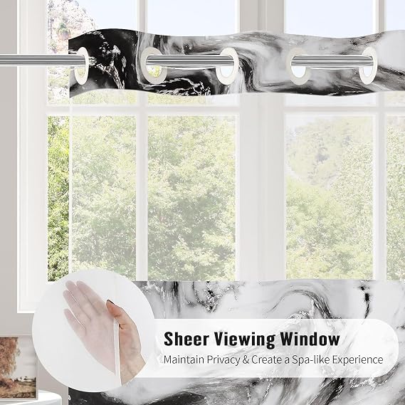 MitoVilla Black White Marble Small Stall Shower Curtain 36 x 74, No Hooks Required Half Size Narrow Fabric Shower Curtain Set with Snap-in Liner for Modern Bathroom Decor