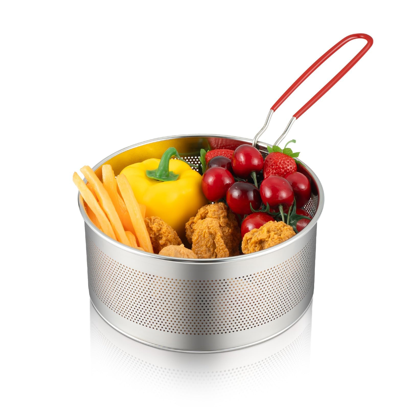 YEENAIV Stainless Steel Frying Basket with Handle Mesh, Stainless Steel Frying Rack with Handle Chip, Pasta Strainer Strainer Deep Fryer Colander (18cm)