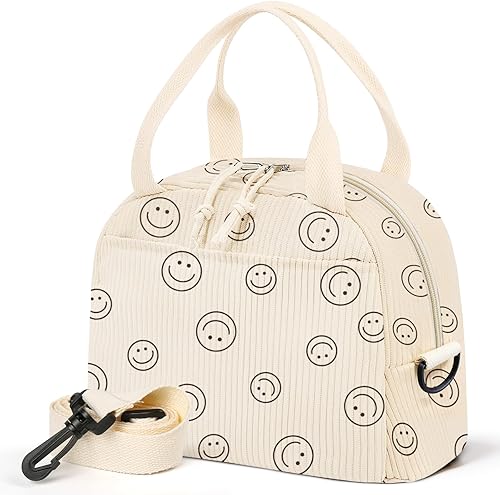 Miniatura 1 de Lonchera para mujer, lonchera sonriente, bonita lonchera aislada de pana con correa para el hombro para mujeres adultas, para el trabajo y picnic