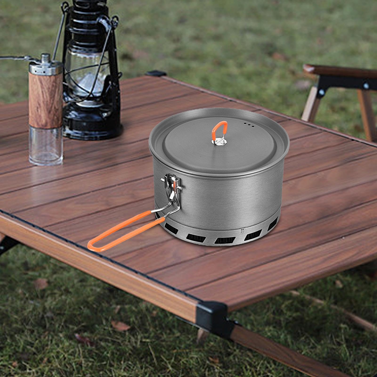 Olla de campamento, olla de camping compacta con tapa | Sartén antiadherente multiusos para senderismo, camping, pesca