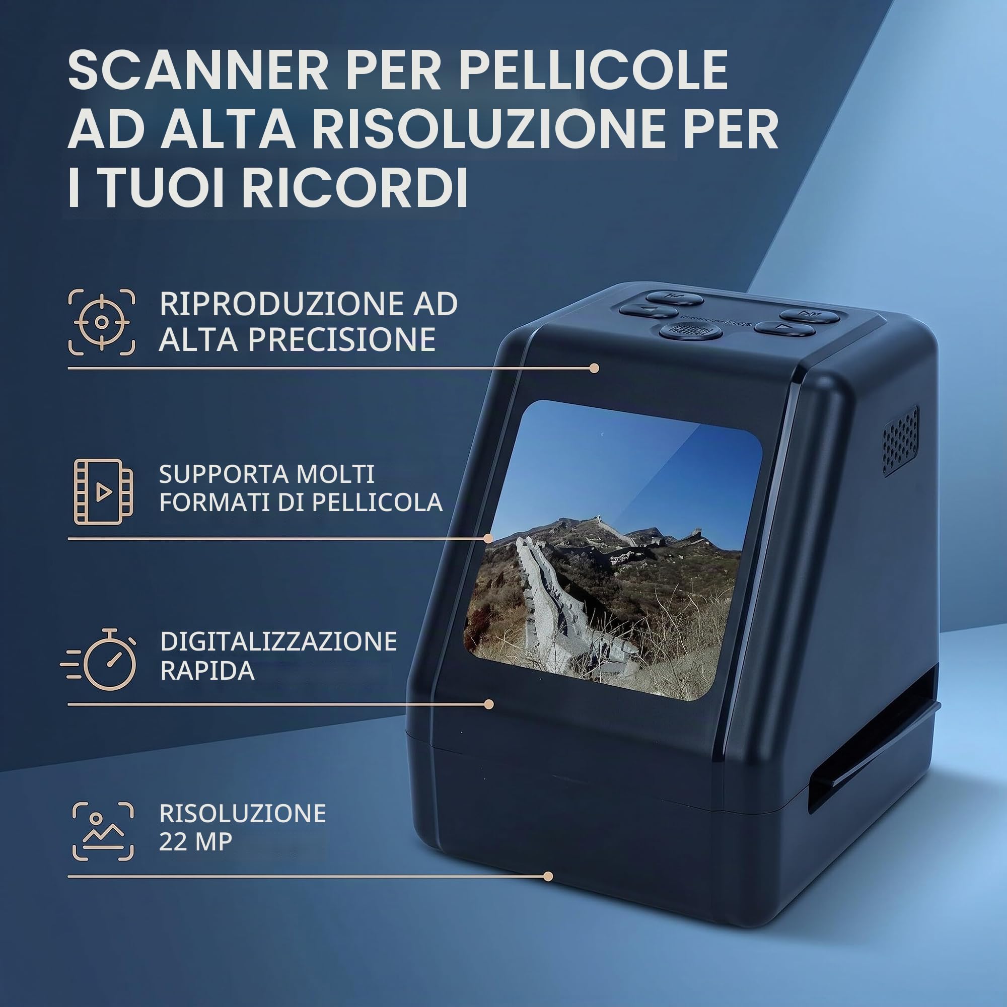 Ejoyous Scanner per diapositive, scanner per negativi per pellicole digitali Converte 135 126 110 diapositive da 8 mm in scanner per negativi fotografici digitali JPG da 22 MP