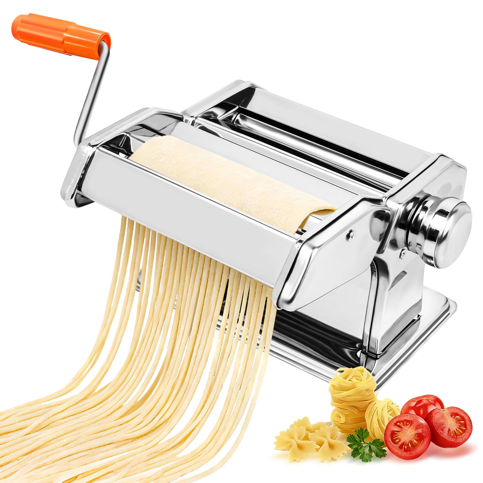 Heavy Duty Stainless Steel Professional Fresh Pasta Lasagne Spaghetti Tagliatelle Maker Machine Cutter with 3 Cut Press Blade Settings with Table Top Clamp Kitchen Set