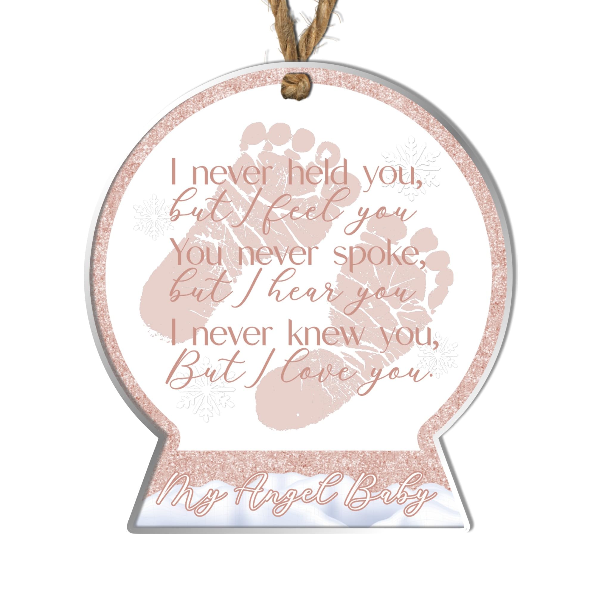 Personalised Angel Baby Memorial Hanging Decoration - Babies Footprint Snowglobe Shape Bauble - Miscarriage Baby Loss Keepsake for Grieving Parents & Family (Rose Gold)